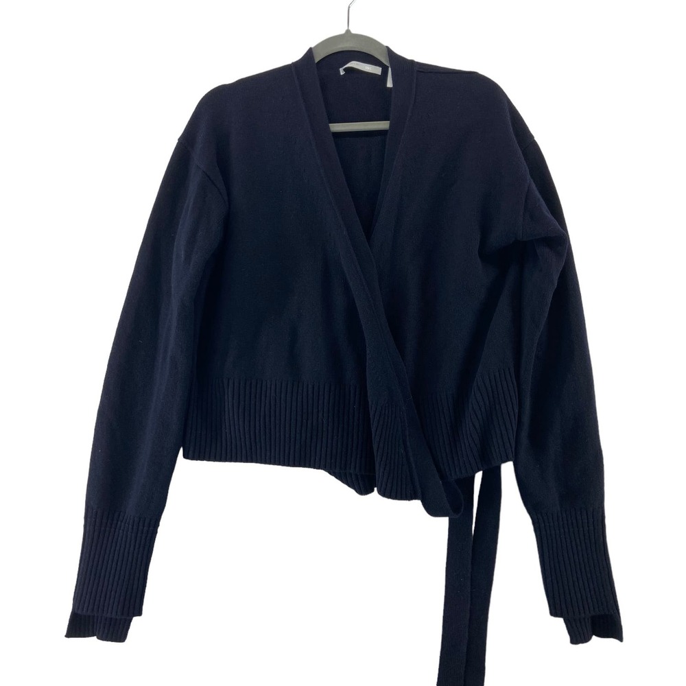 Helmut Lang Navy Blue Cashmere Long Sleeve Wrap Cardigan Size Large